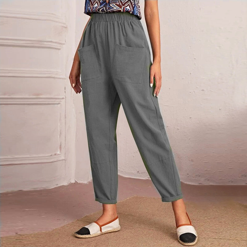 Denise - Women's Cotton Relaxed Tapered Pants with Pockets
