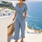 Devon - Women's Twist-Front Top and Cropped Pants Set