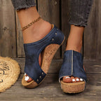 Diana - Cork Wedge Slide Sandals