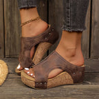 Diana - Cork Wedge Slide Sandals