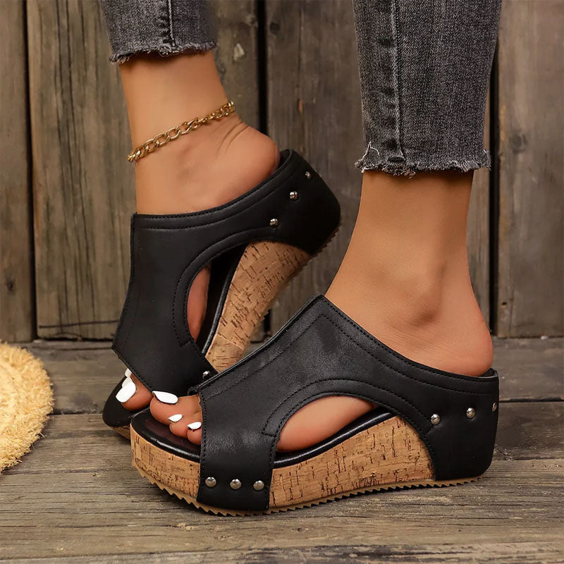 Diana - Cork Wedge Slide Sandals