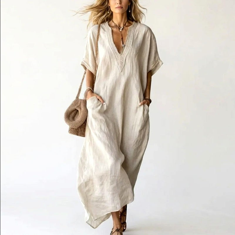 Dolly - Women's Cotton Linen Boho Resort Maxi Dress