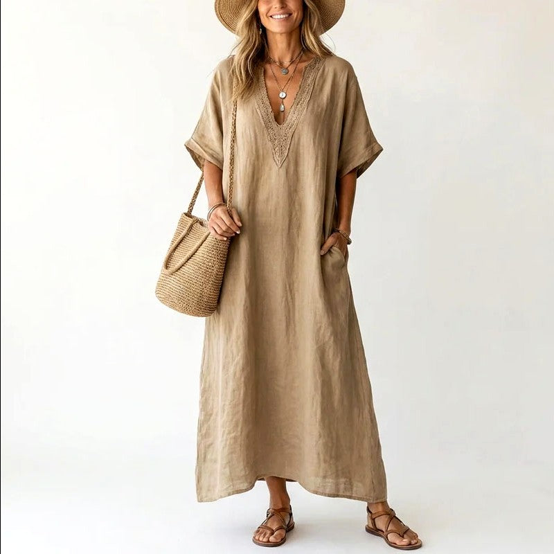 Dolly - Women's Cotton Linen Boho Resort Maxi Dress
