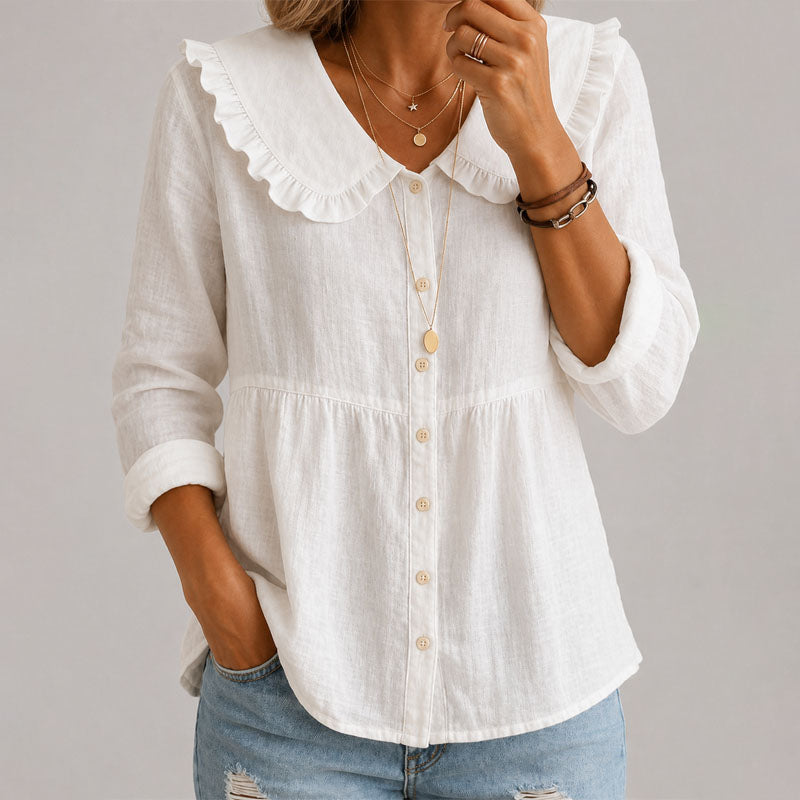 Drew - Women's Ruffle Collar Button-Front Blouse