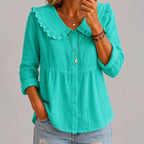Drew - Women's Ruffle Collar Button-Front Blouse