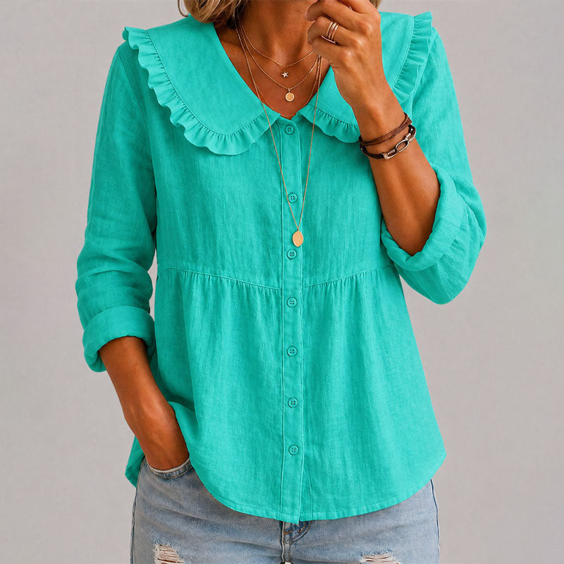 Drew - Women's Ruffle Collar Button-Front Blouse