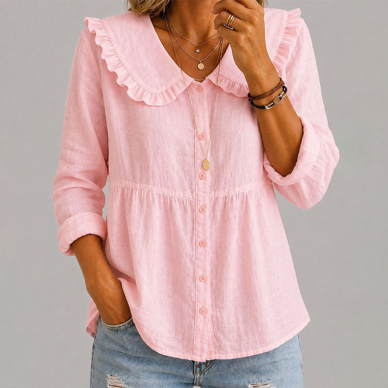 Drew - Women's Ruffle Collar Button-Front Blouse