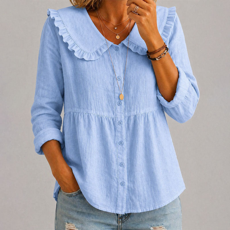 Drew - Women's Ruffle Collar Button-Front Blouse