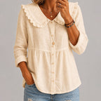 Drew - Women's Ruffle Collar Button-Front Blouse