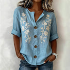 Eleanor - Women’s Embroidered Button Front Blouse