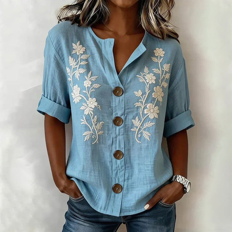 Eleanor - Women’s Embroidered Button Front Blouse