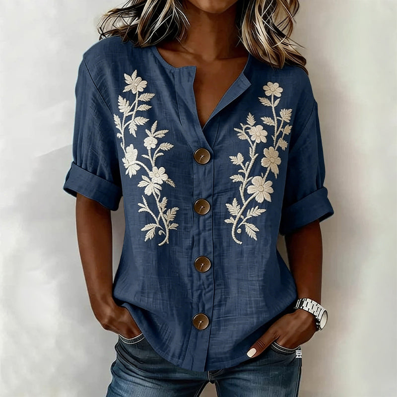 Eleanor - Women’s Embroidered Button Front Blouse