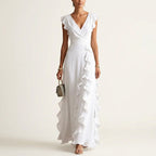 Eleanor - Women's Ruffle Trim Wrap V-Neck Maxi Dress