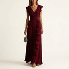 Eleanor - Women's Ruffle Trim Wrap V-Neck Maxi Dress