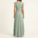Eleanor - Women's Ruffle Trim Wrap V-Neck Maxi Dress
