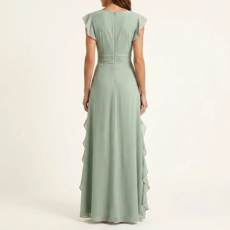 Eleanor - Women's Ruffle Trim Wrap V-Neck Maxi Dress