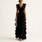 Eleanor - Women's Ruffle Trim Wrap V-Neck Maxi Dress