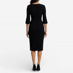Elena - Women's Elegant Fitted Midi Dress with Pearl Split Sleeves
