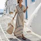 Elena - Women’s Striped Wrap Maxi Dress with V-Neck