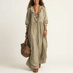 Eliana - Women's Ruffle Trim Striped Boho Maxi Dress