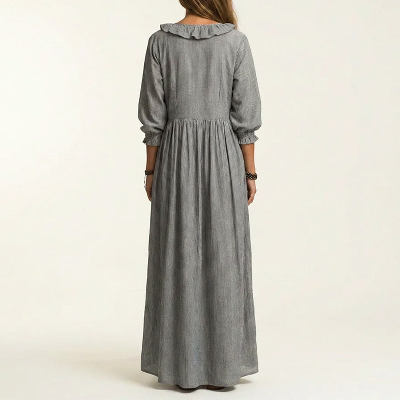 Eliana - Women's Ruffle Trim Striped Boho Maxi Dress