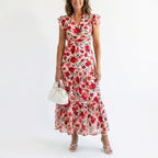 Eliza - Women's Floral V-Neck Tiered Midi Dress