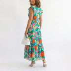 Eliza - Women's Floral V-Neck Tiered Midi Dress