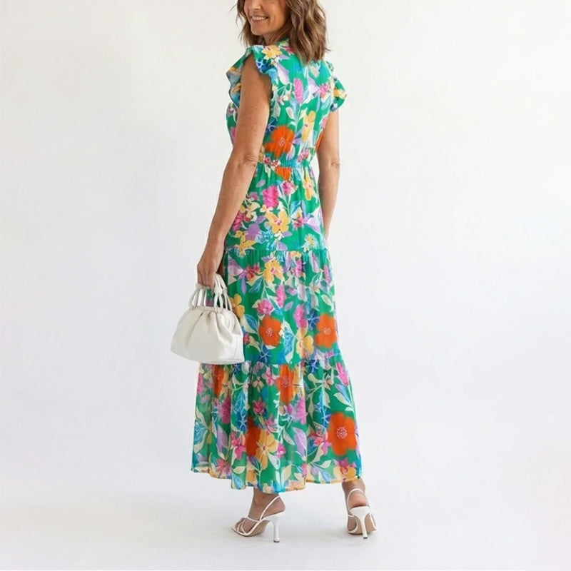 Eliza - Women's Floral V-Neck Tiered Midi Dress