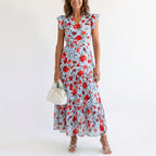 Eliza - Women's Floral V-Neck Tiered Midi Dress