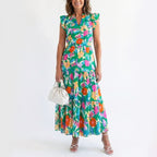 Eliza - Women's Floral V-Neck Tiered Midi Dress