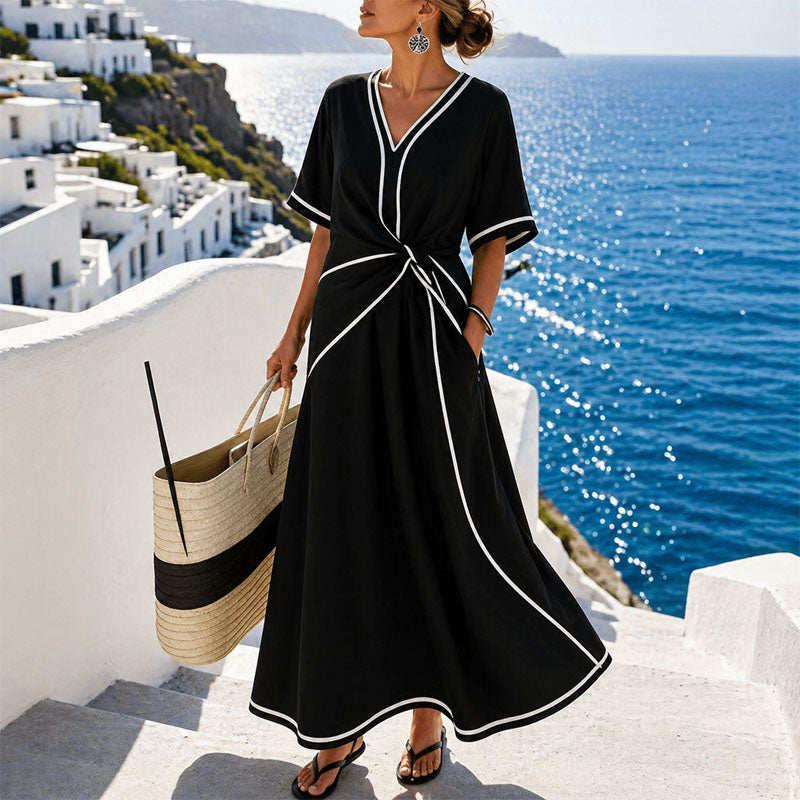 Elodie - Women's Twist-Front V-Neck Midi Dress