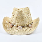 Elysia - Women's Woven Straw Shell Detail Beach Hat