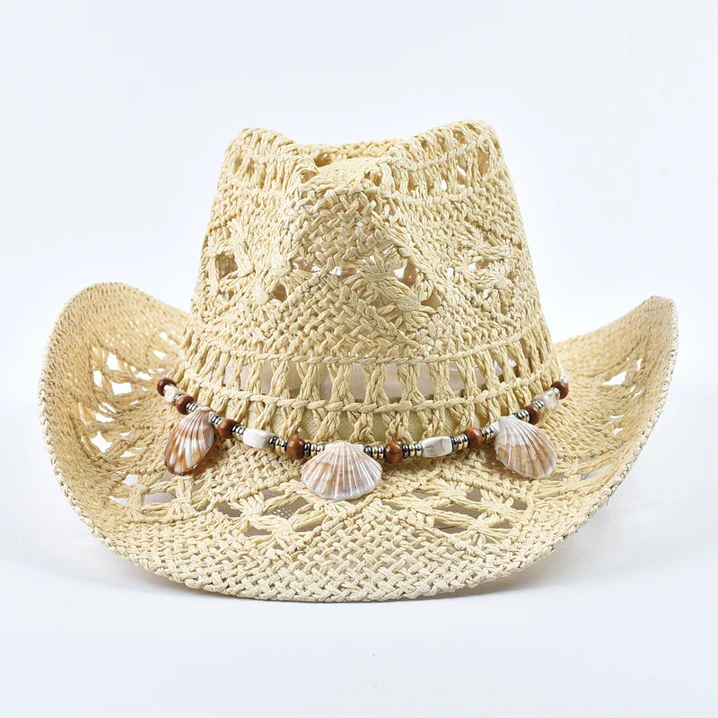 Elysia - Women's Woven Straw Shell Detail Beach Hat