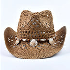 Elysia - Women's Woven Straw Shell Detail Beach Hat