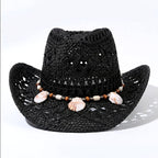 Elysia - Women's Woven Straw Shell Detail Beach Hat