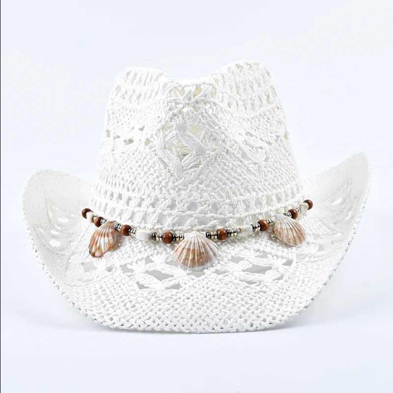 Elysia - Women's Woven Straw Shell Detail Beach Hat