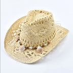Elysia - Women's Woven Straw Shell Detail Beach Hat