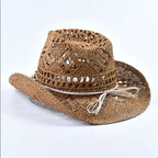 Elysia - Women's Woven Straw Shell Detail Beach Hat