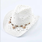 Elysia - Women's Woven Straw Shell Detail Beach Hat