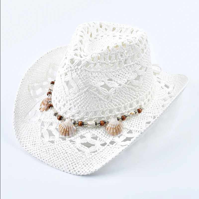 Elysia - Women's Woven Straw Shell Detail Beach Hat