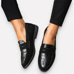 Emily - Women’s Suede Loafers with Croc-Embossed Detail