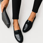 Emily - Women’s Suede Loafers with Croc-Embossed Detail