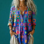 Emma - Retro Geometric Button-Up Top