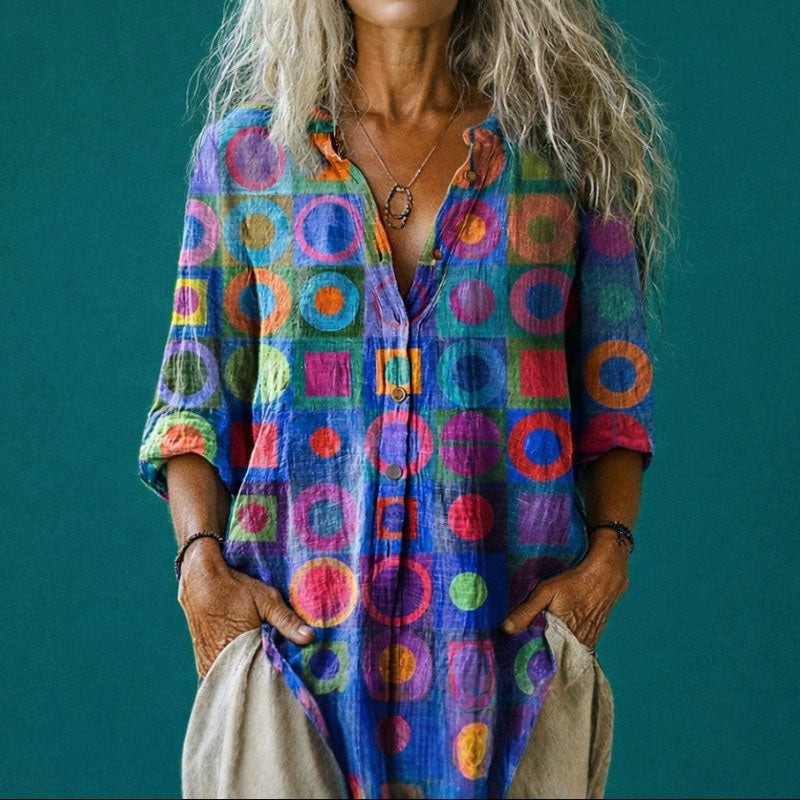 Emma - Retro Geometric Button-Up Top