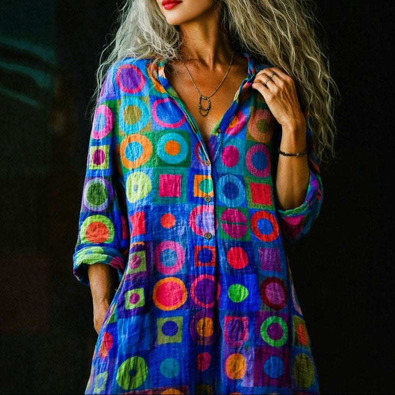 Emma - Retro Geometric Button-Up Top