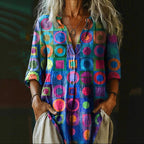Emma - Retro Geometric Button-Up Top
