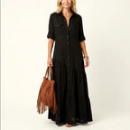 Emma - Women's Cotton-Linen Button-Front Shirt Dress