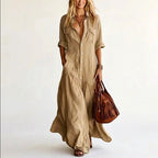 Emma - Women's Cotton-Linen Button-Front Shirt Dress
