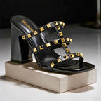 Estelle - Women's Studded Multi-Strap Block Heel Mules