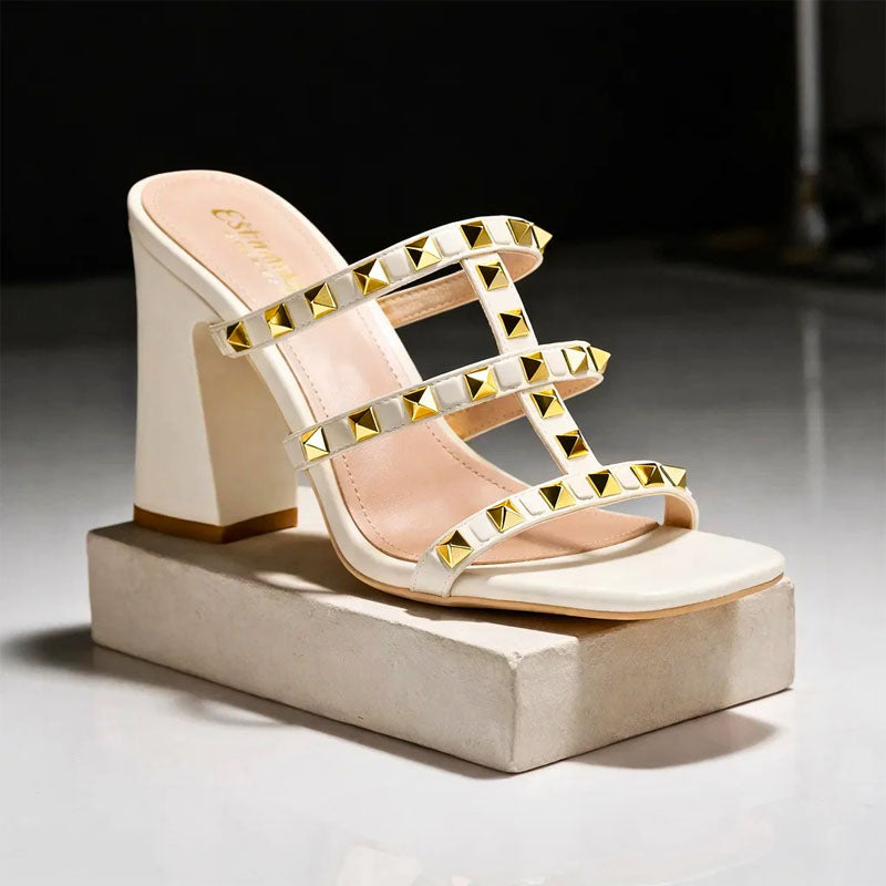 Estelle - Women's Studded Multi-Strap Block Heel Mules